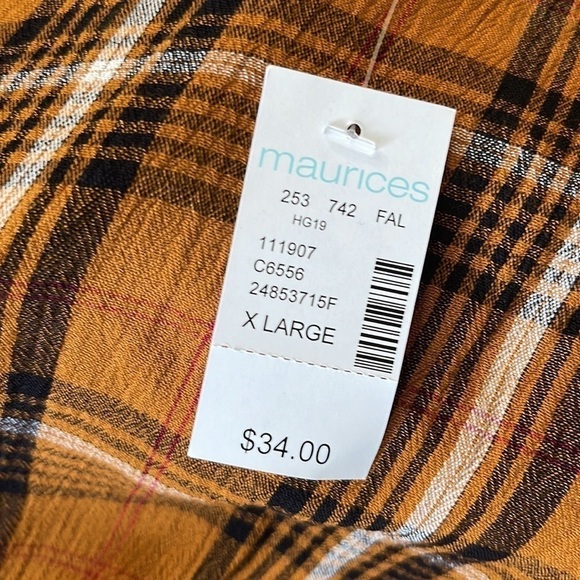 MAURICES, NWT, MUSTARD & BLACK PLAID, TIERED PEASANT TOP. LONG SLEEVE. SIZE XL - Picture 8 of 8